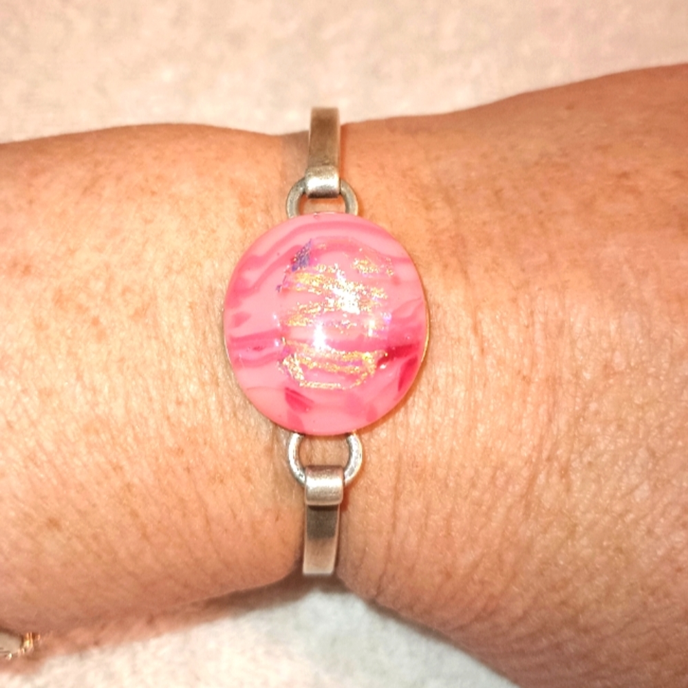 Taxco Pink Stone Sterling Silver Cuff Bracelet